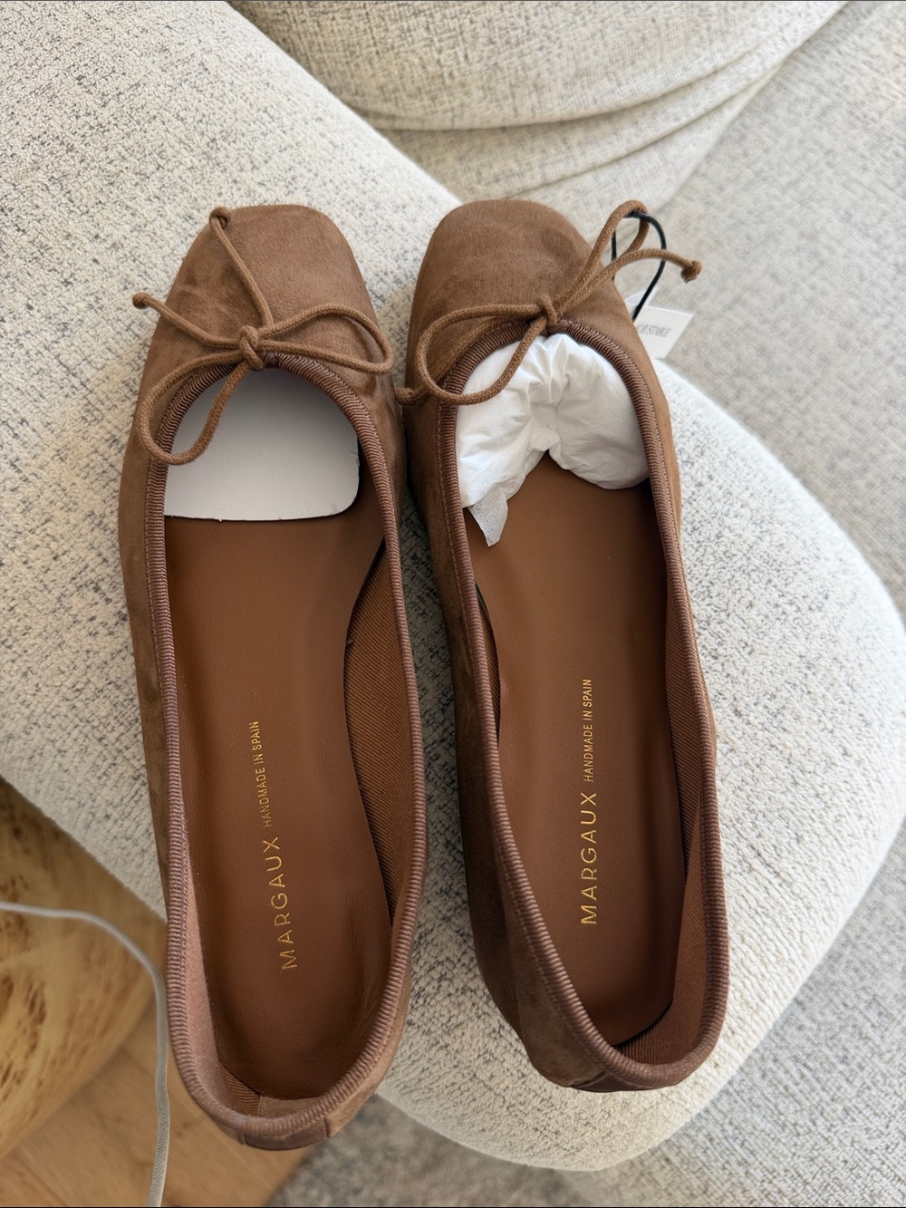 Margaux Chestnut Suede Square-Toe Ballet Flats with Bow